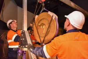 The Perth Mint’s 2,200-pound gold coin is loaded up for transport.